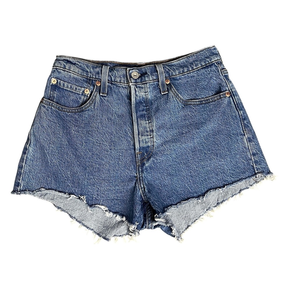 Levi's 501 Original Button Fly Distressed Cut Off Denim Shorts Womens Size 28‎